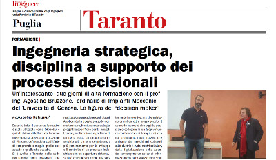 Ingegneria Strategica Disciplina a supporto dei processi decisionali, Giornale dell'Ingegnere di Taranto